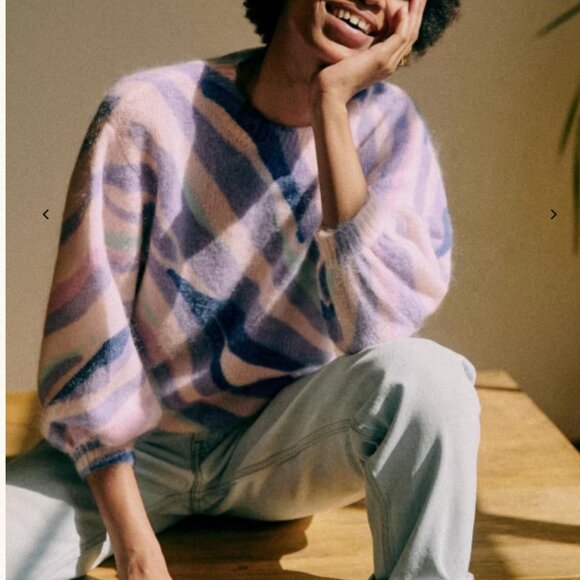NWT Sezane Chessy Sweater Zebra Pastel Print Purple Blue French Knit - Picture 4 of 8